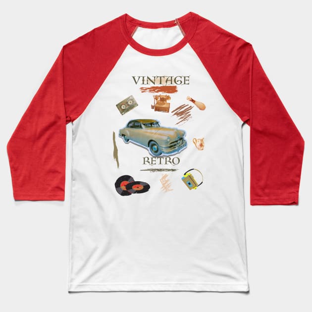 Vintage retro car desing Baseball T-Shirt by LuluCybril